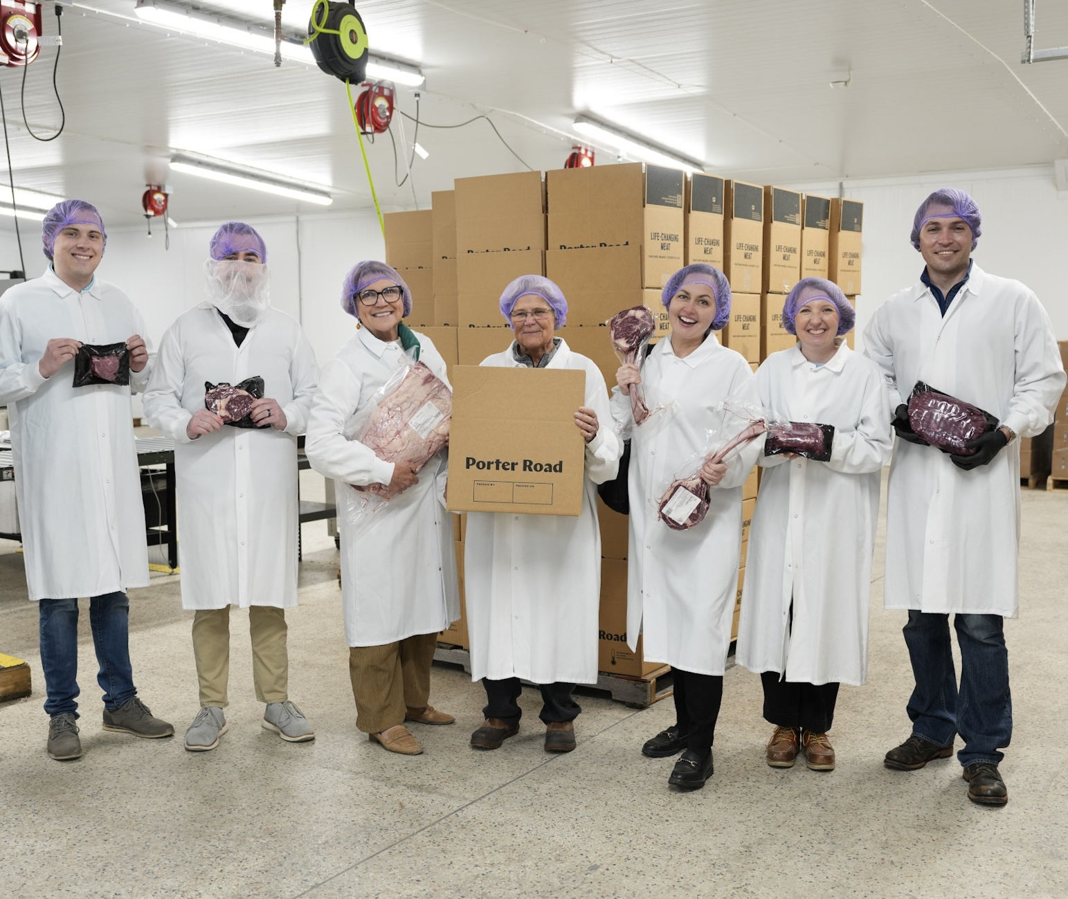 The BFB team in the Princeton facility, holding Porter Road product